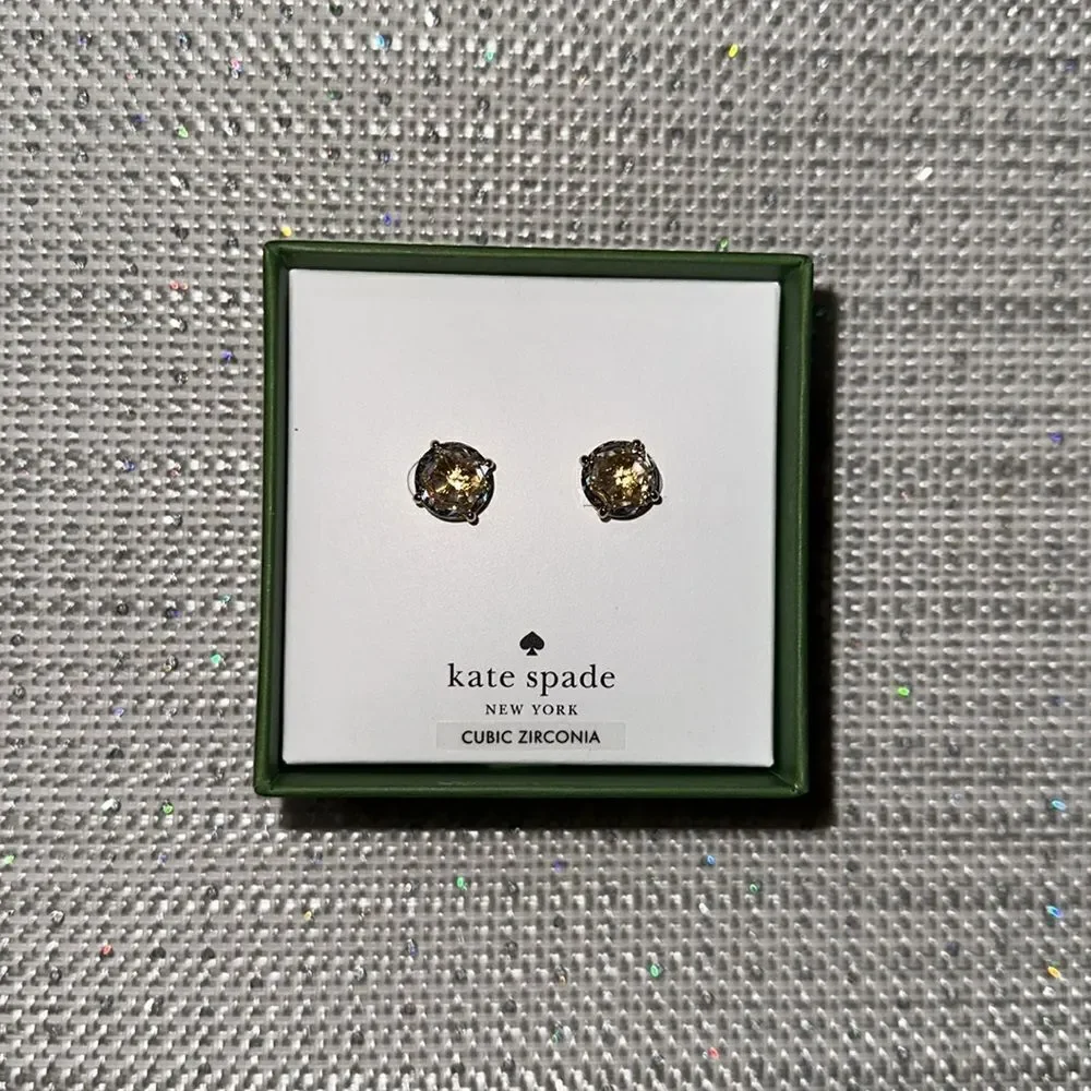 kate spade Boxed Clear Gold Tone Round Cubic Zirconia Stud Earrings